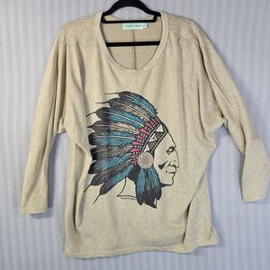 southern grace womens knit top m/l native american chief dolman sleeve boho
